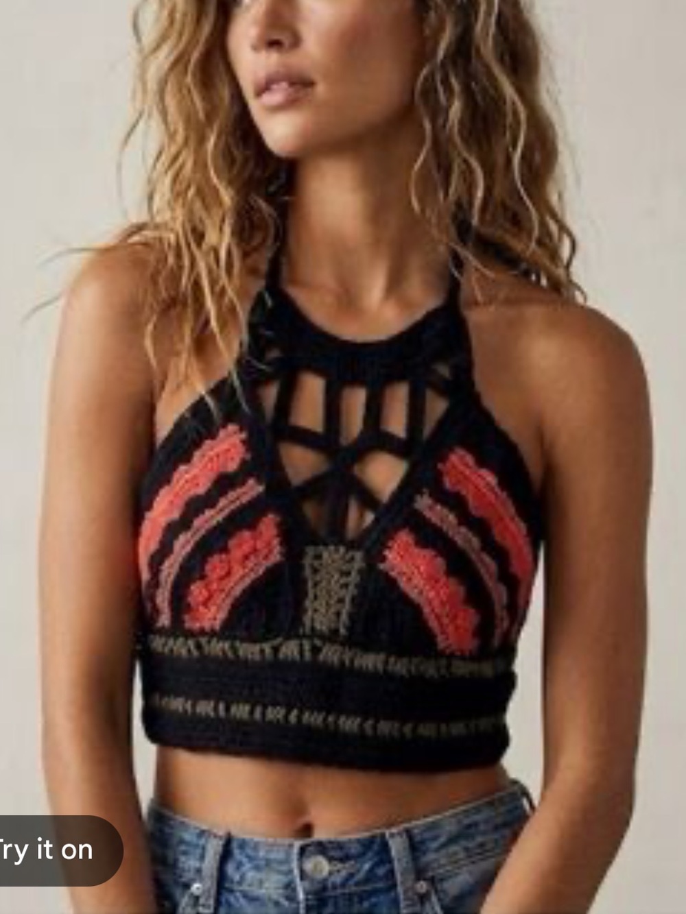 Forever 21 Crochet Halter Too. Goth. Spooky Season. Lace Up. Fall. Festival. S